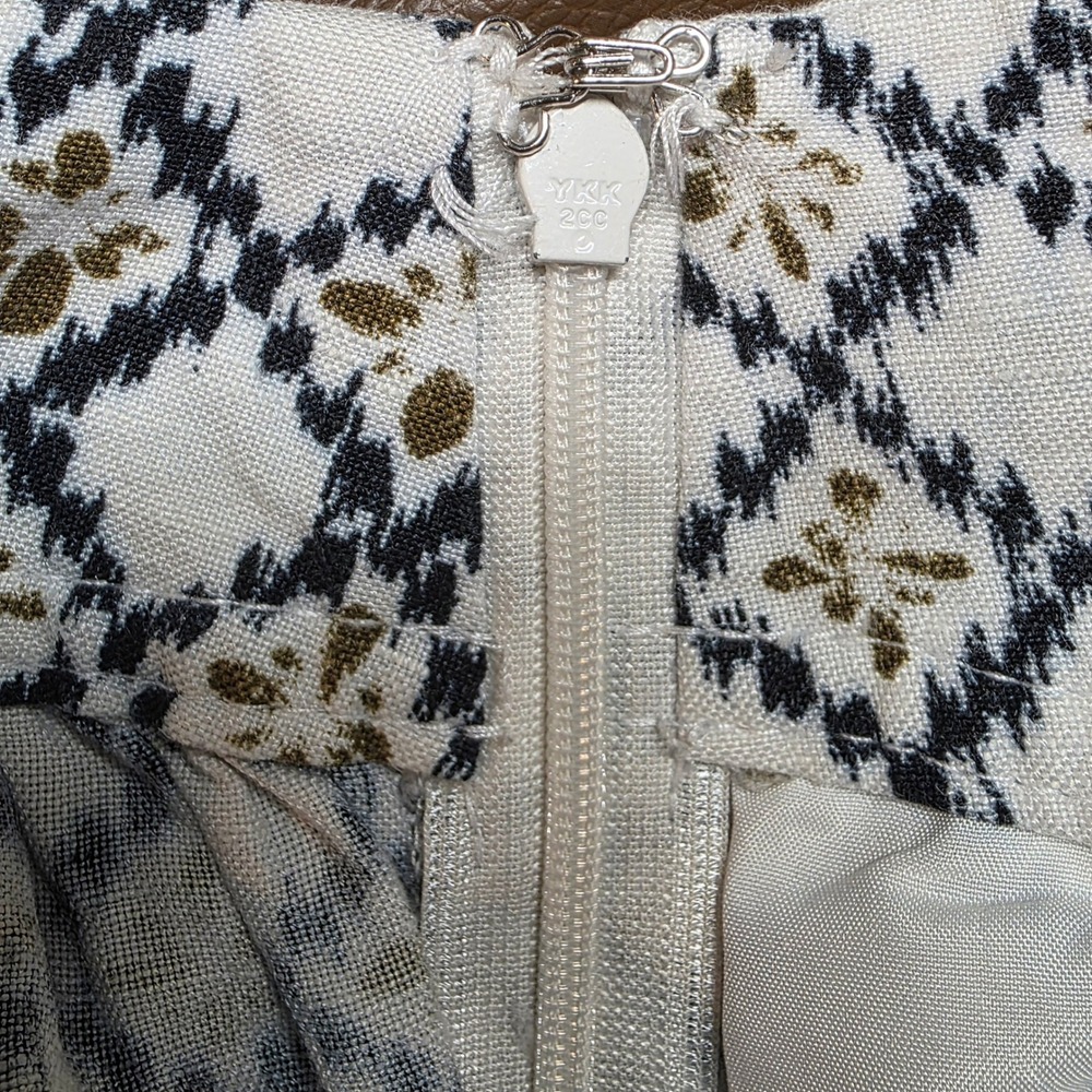 LOFT Boho Ikat Diamond Print Mini Skirt Cream Black Olive Green Side Zip Pockets - Picture 11 of 11